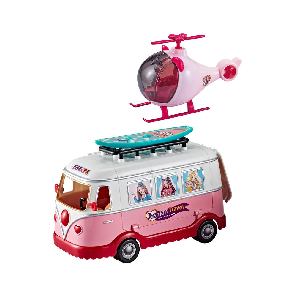 Ensemble de voyage en bus et hélicoptère