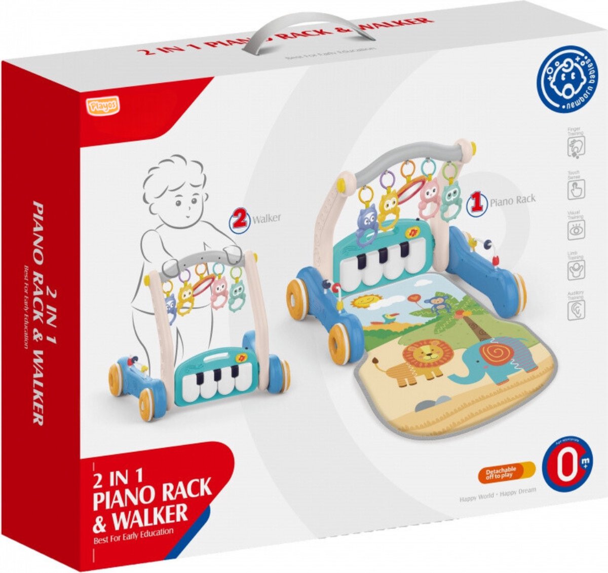 Trotteur & Baby Gym 2 en 1 Safari avec Piano – Tapis d’Éveil Interactif pour Bébé - Huanger
