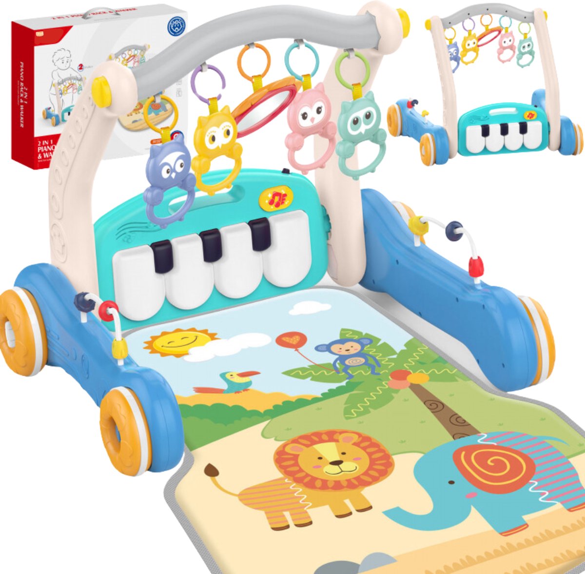 Trotteur & Baby Gym 2 en 1 Safari avec Piano – Tapis d’Éveil Interactif pour Bébé - Huanger