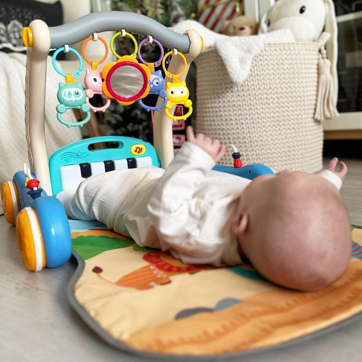 Trotteur & Baby Gym 2 en 1 Safari avec Piano – Tapis d’Éveil Interactif pour Bébé - Huanger
