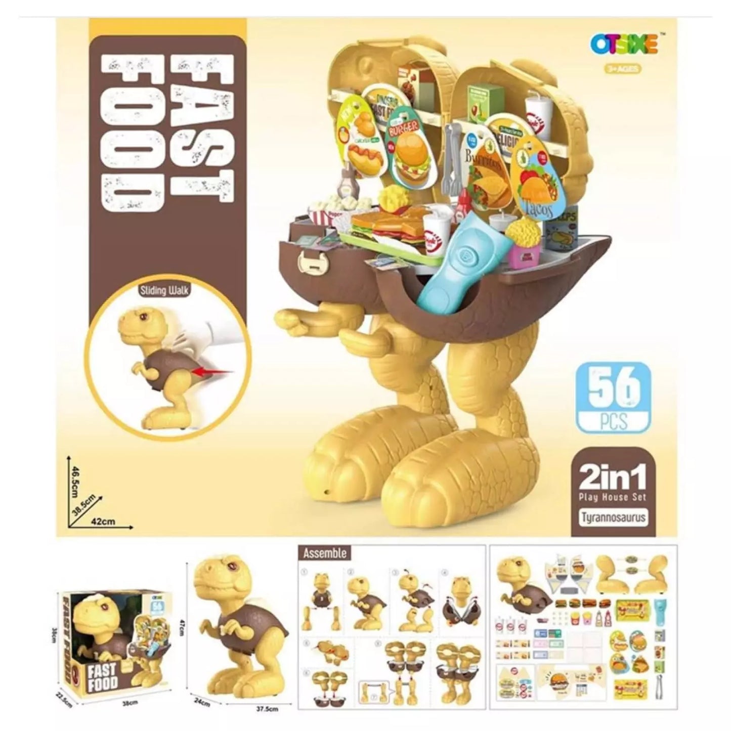 Fast Food Dinosaure 2-en-1 pour Enfants - 56 Accessoires