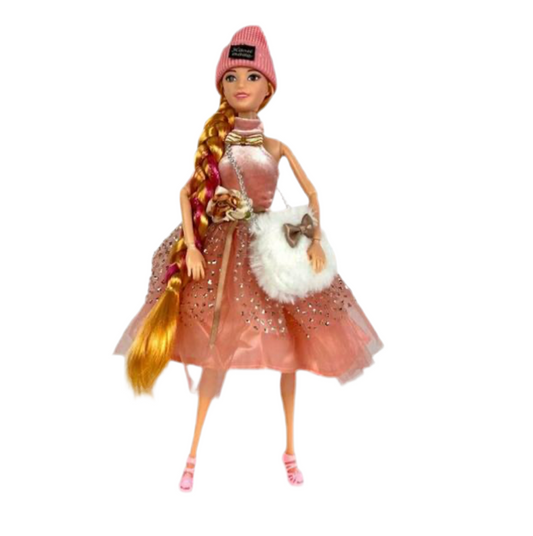 Poupée Barbie aux Cheveux Longs et un Sac en Fourrure