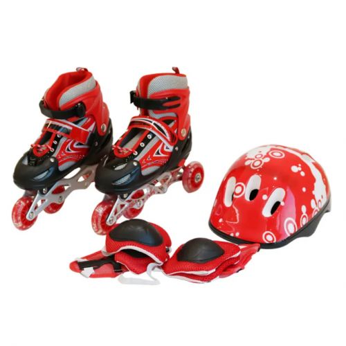 Patins à roulettes 2 en 1 – Roues interchangeables (2 ou 4 roues) – Rouge – Avec casque et protections