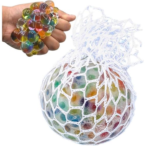 Lot de 2 balles anti-stress Rainbow avec filet – Effet psychédélique arc-en-ciel