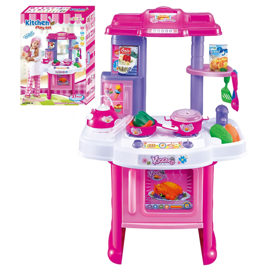 Cuisine Play Set Rose – 31 Pièces avec Four et Évier