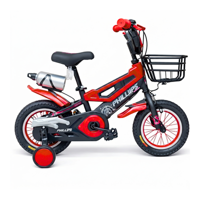 Vélo pour Enfant Phillips 12 pouces avec Panier avant et Roues de Sécurité – Rouge - 2 à 4 ans