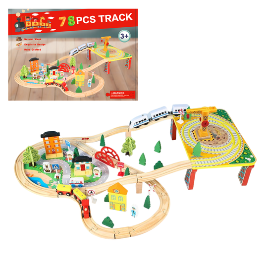 et de Train en Bois 78 Pièces – Voitures à Contrôle Manuel et Rails Éducatifs