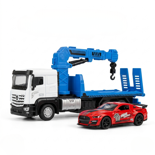 Camion Dépanneuse Blanc + Grue Bleue + Voiture Sport Rouge – Alliage 1:32