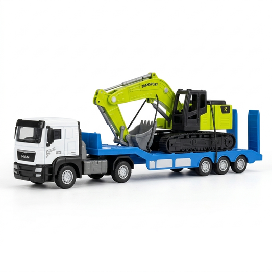 Camion MAN Plateau Blanc + Pelleteuse Verte – Alliage 1:32