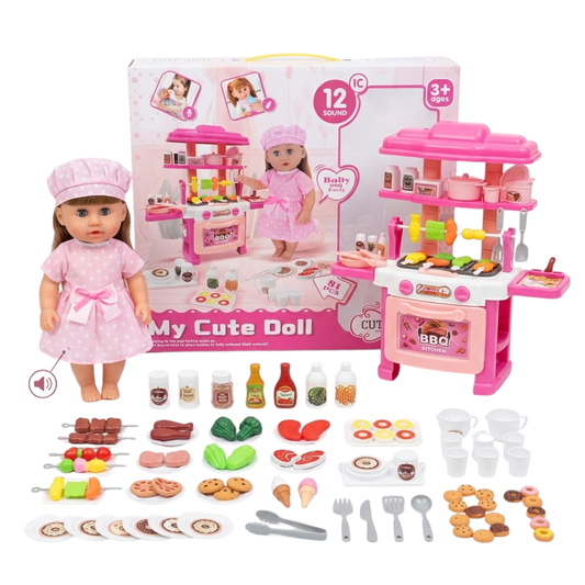 Poupée Cuisinière + Cuisine BBQ – 81 Pièces
