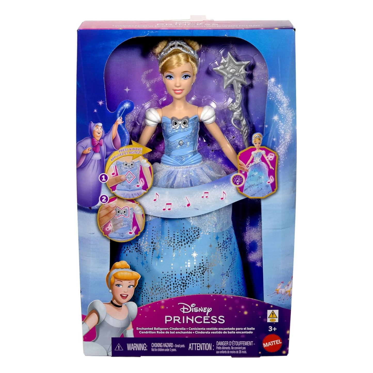 Disney Princess – Poupée Cendrillon et sa Robe Enchantée Lumineuse