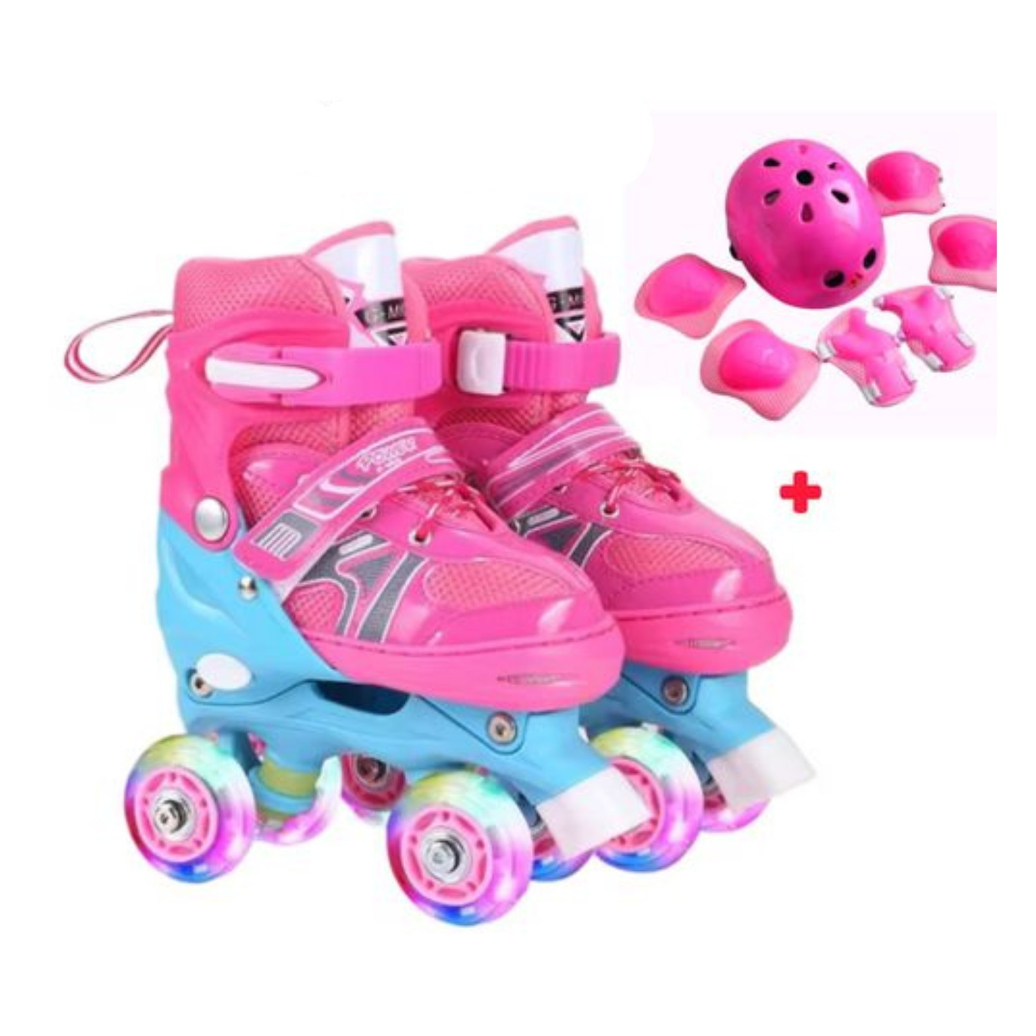 Patins à roulettes enfants – Rose avec kit de protection