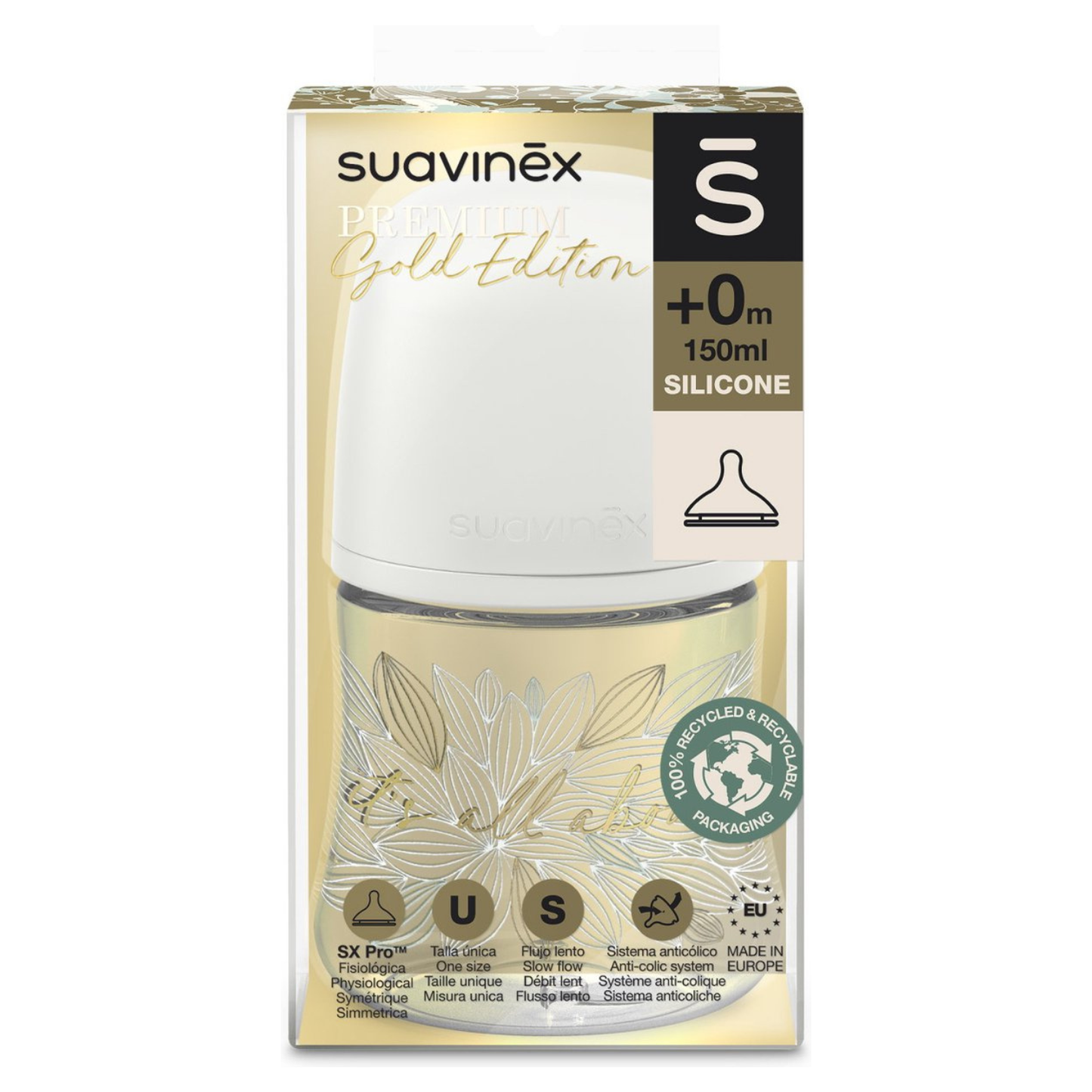 Biberon Suavinex Gold Silicone Débit Lent 150ml