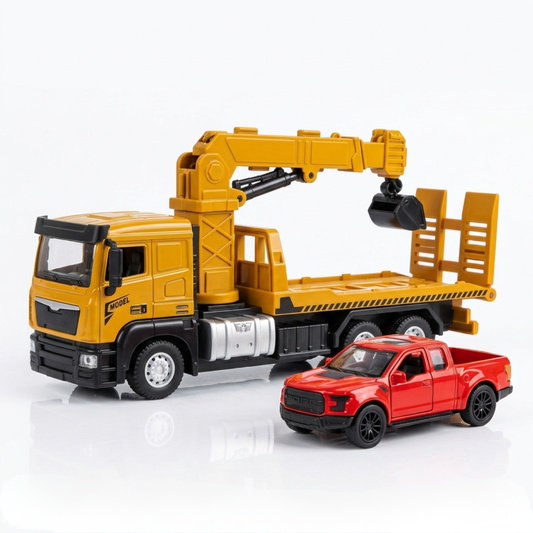 Camion Dépanneuse Jaune + Grue + Pickup Rouge – Alliage 1:32