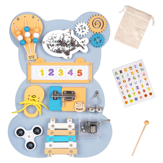 Tableau Sensoriel Montessori 10 en 1 en Bois pour Tout-Petits