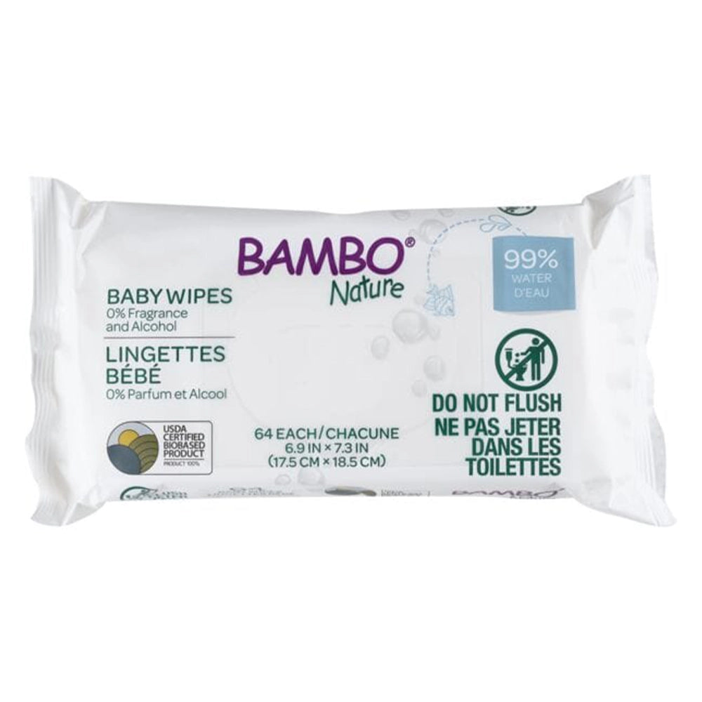 Bambo Nature Lingettes à l’Eau Humides – 64 Unités