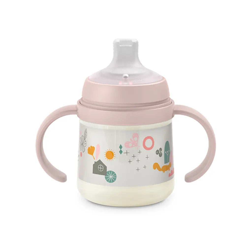 Biberon d'Apprentissage Rose Suavinex avec Anses et Bec Silicone Anti-Colic – 150ml