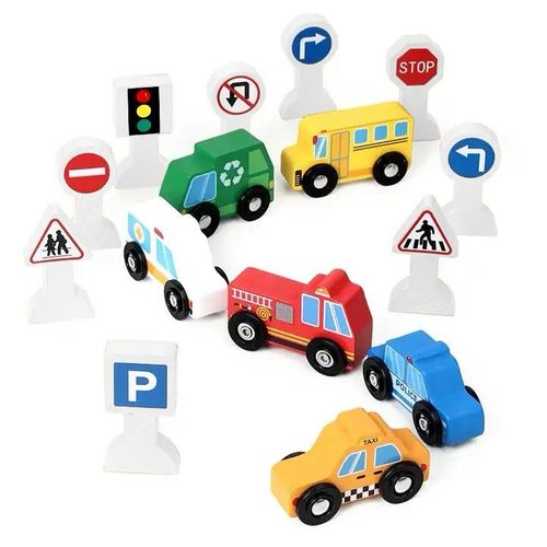 Montessori – Jouets en Bois Véhicules d’Urgence (Voitures, Bus, Camion de Secours)