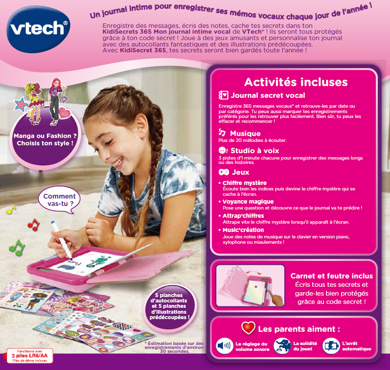 KidiSecrets 365 Mon Journal Intime Vocal Rose VTech