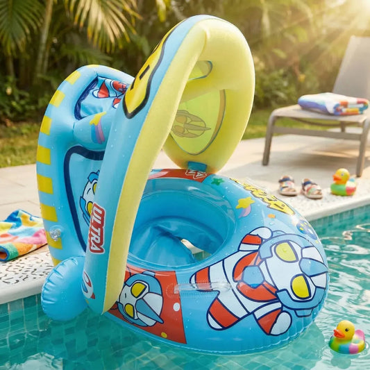 Bouée Gonflable Bébé avec Pare-Soleil Bleu – Baignades en toute sérénité