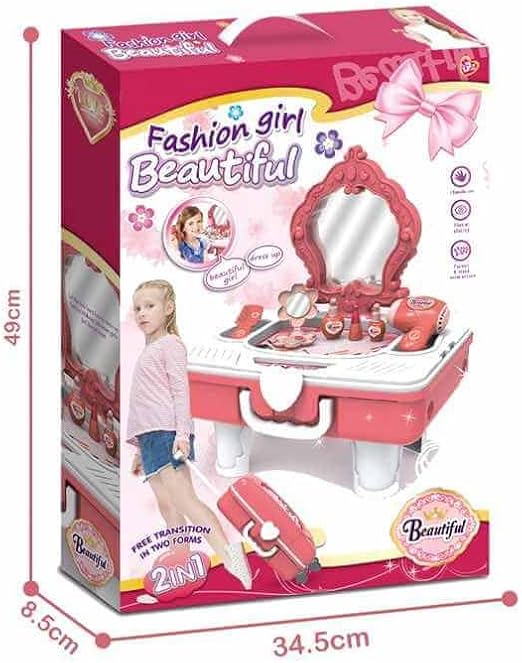 Coiffeuse portable pour enfants avec miroir et valise à roulettes