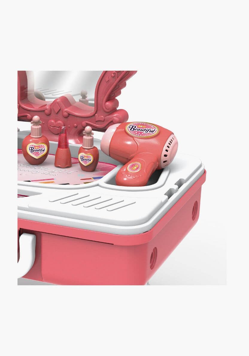 Coiffeuse portable pour enfants avec miroir et valise à roulettes