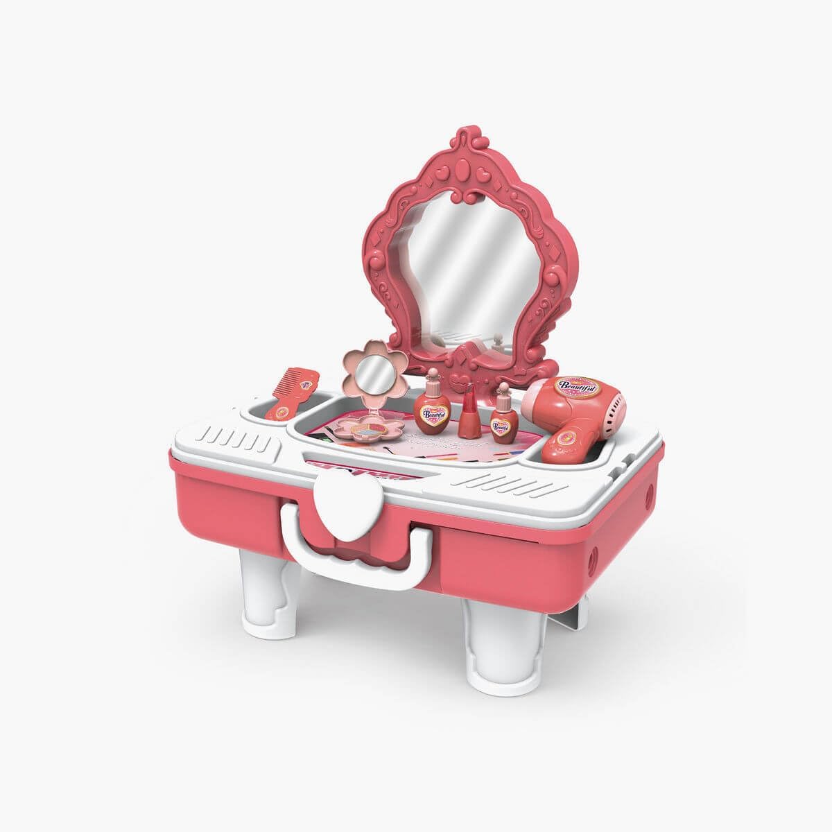 Coiffeuse portable pour enfants avec miroir et valise à roulettes