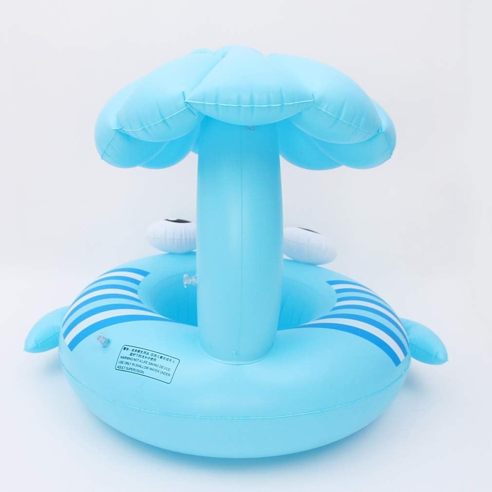 Bouée Siège Bébé avec Auvent Anti-Soleil – 3D Flétan Cartoon - Bleu