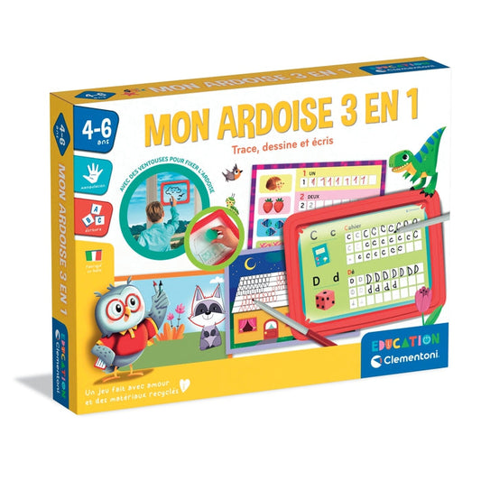 Mon ardoise 3 en 1 : trace, dessine et écris - Clementoni