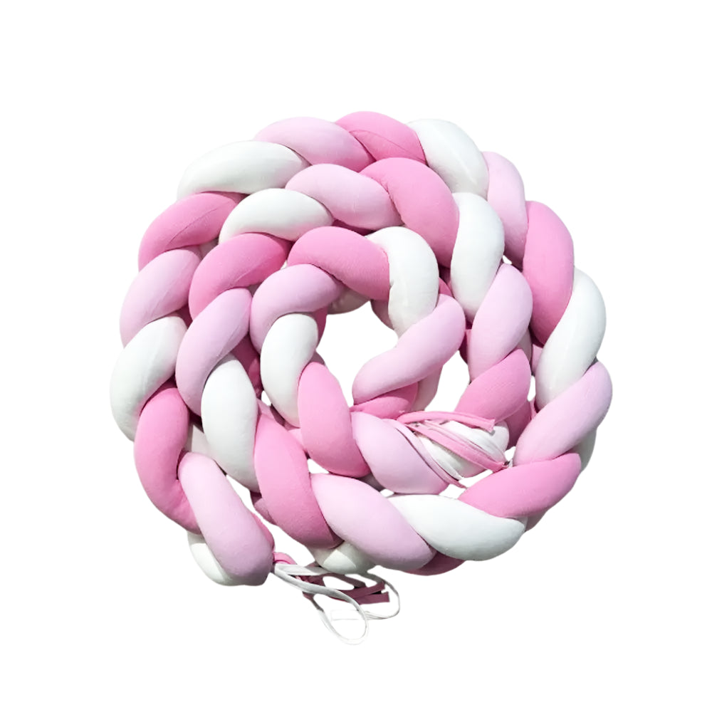 Tour De Lit Tressé Rose/Blanc/Gris – 3 mètres