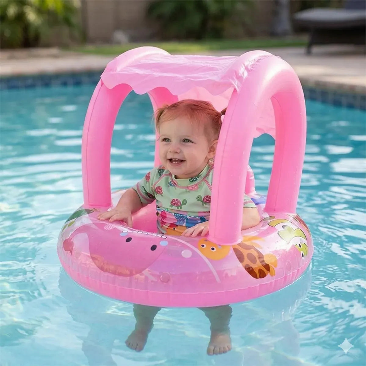 Bouée Gonflable Bébé avec Toit Protecteur - Rose