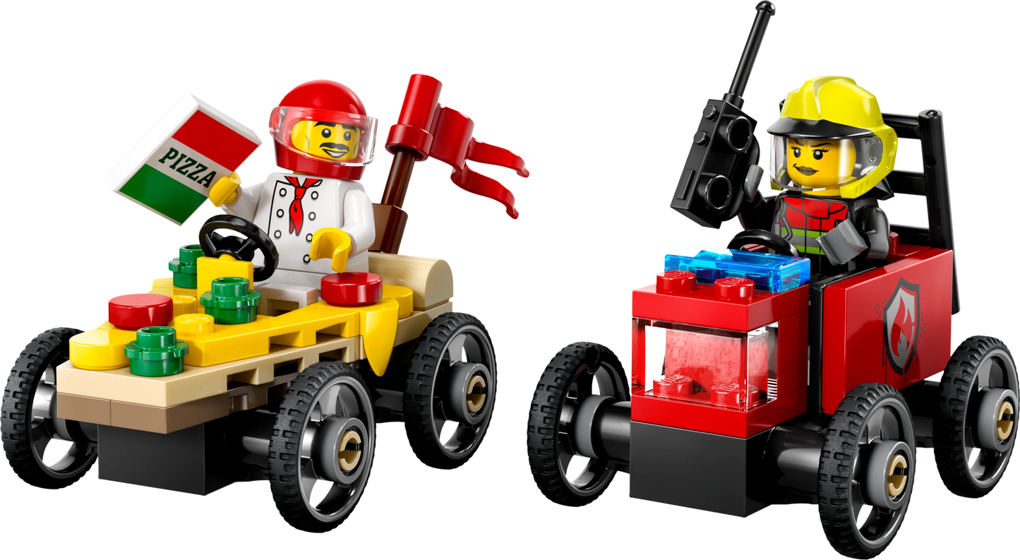 Pack de bolides de course : camion de pizza contre camion de pompiers - LEGO® City