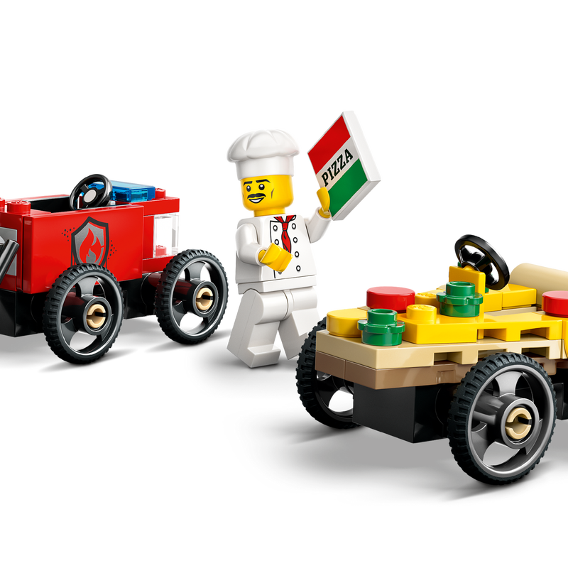 Pack de bolides de course : camion de pizza contre camion de pompiers - LEGO® City
