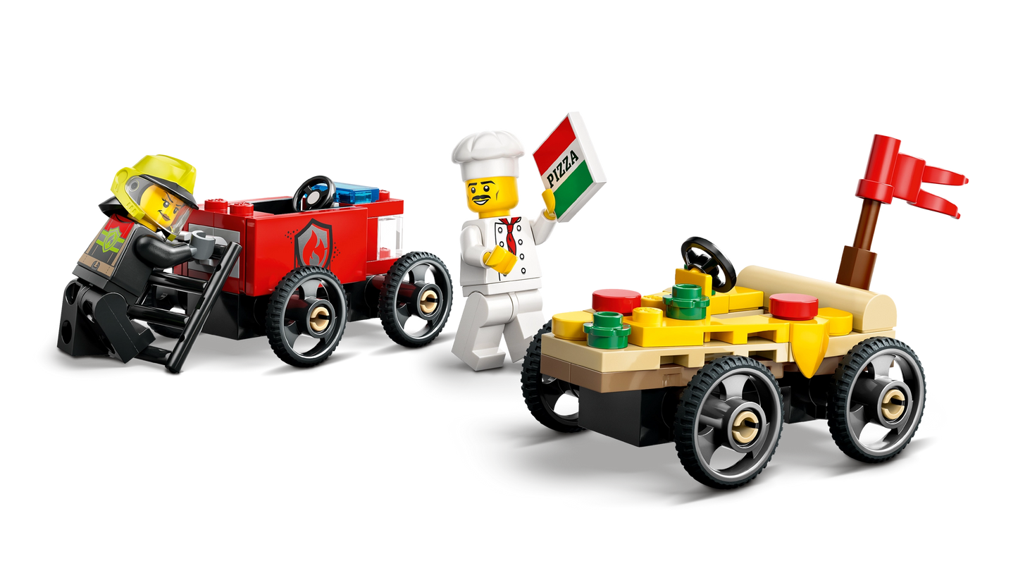 Pack de bolides de course : camion de pizza contre camion de pompiers - LEGO® City