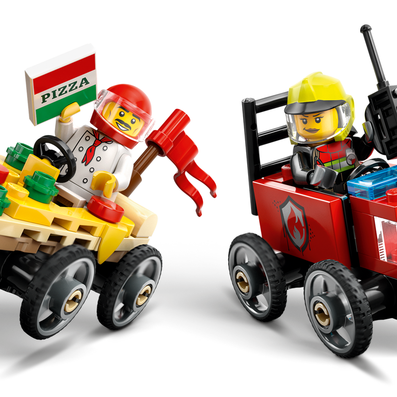 Pack de bolides de course : camion de pizza contre camion de pompiers - LEGO® City