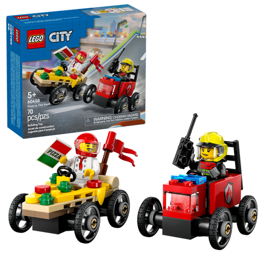 Pack de bolides de course : camion de pizza contre camion de pompiers - LEGO® City
