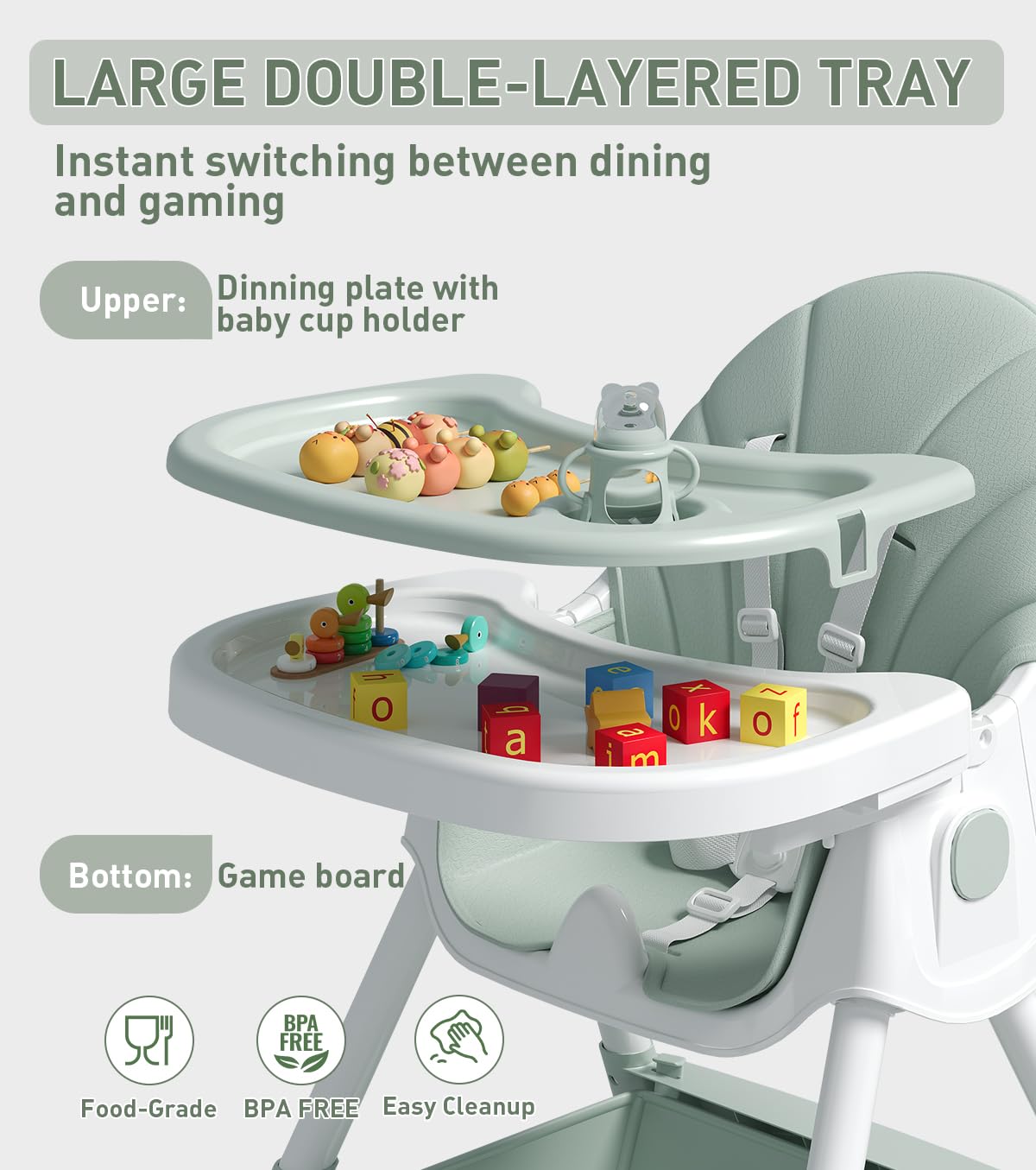 Chaise haute évolutive 5-en-1, pliable et facile à nettoyer