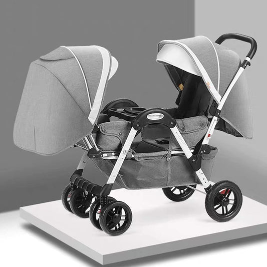 Poussette Double Tandem Shenma - Gris