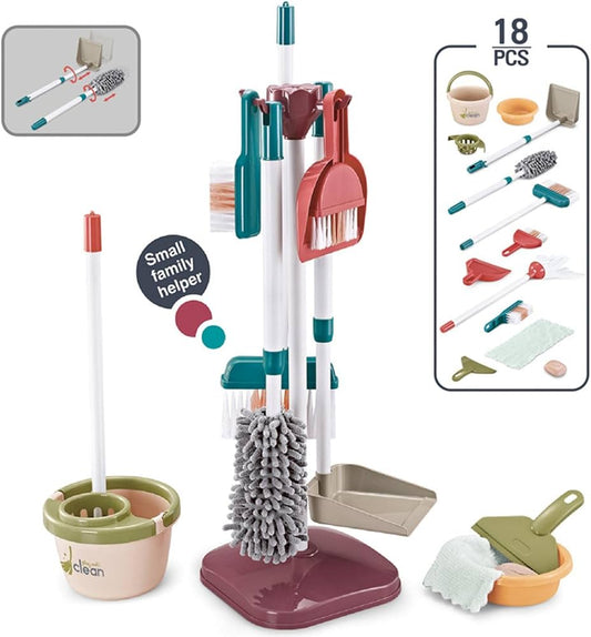 Set de Ménage Home Little Helper – 18 Pièces avec Balai, Serpillière et Pelle