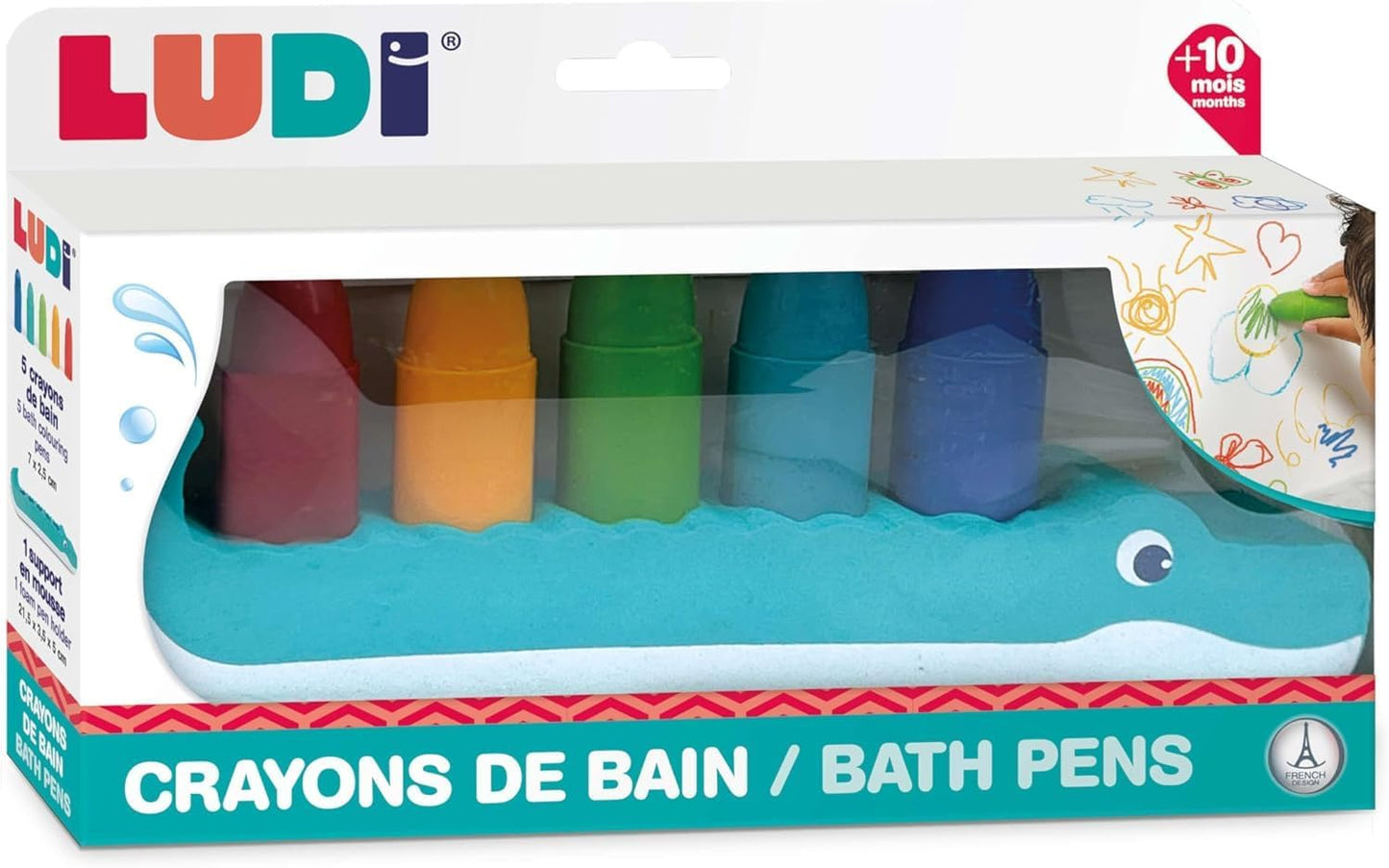 Crayons pour le Bain avec Support Crocodile en Mousse 10M+ - LUDI