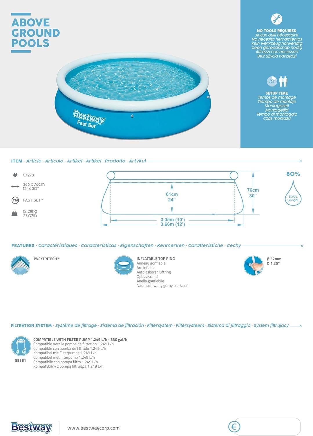 Piscine Gonflable Ronde – Bestway Fast Set™ Ø 366 x 76 cm