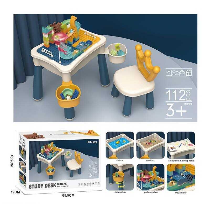 Table avec Jeu de Construction – 106 Éléments + Chaise &amp; Planche à Dessin (77 x 53 x 45 cm)