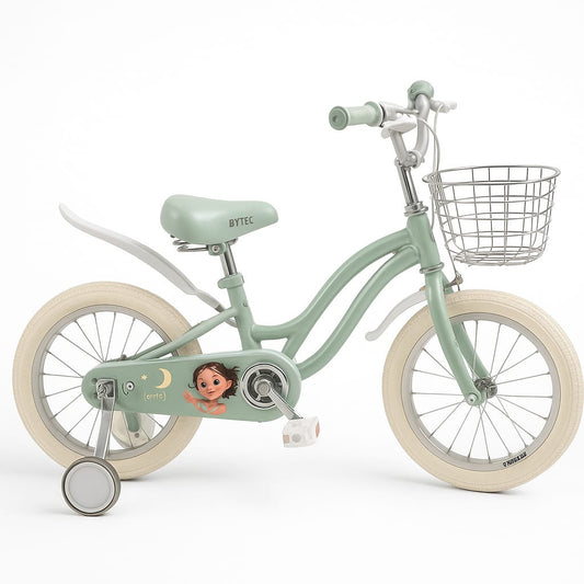 Vélo Fille Vert Pastel 16 Pouces avec Panier et Roues de Sécurité - 4 à 7 ans