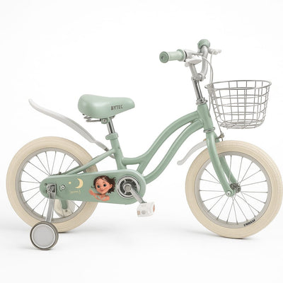 Vélo Fille Vert Pastel 16 Pouces avec Panier et Roues de Sécurité - 4 à 7 ans