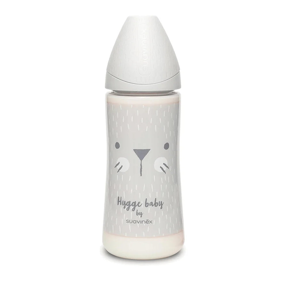 Biberon avec Tétine Ronde Débit Rapide 360ml - Lapin Gris - +4M - Suavinex