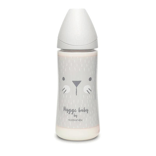 Biberon avec Tétine Ronde Débit Rapide 360ml - Lapin Gris - +4M - Suavinex
