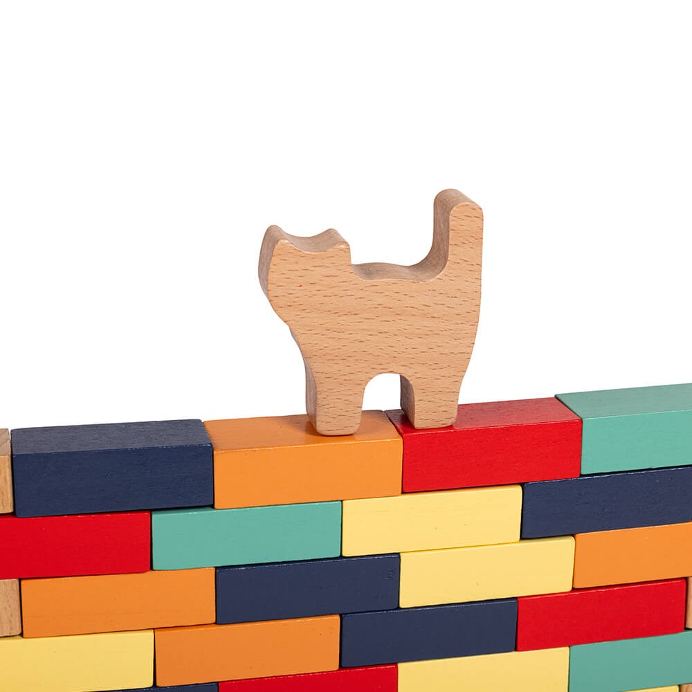 Jeu d'Adresse en Bois Save the Cat – Mur de Blocs Colorés et Marteau