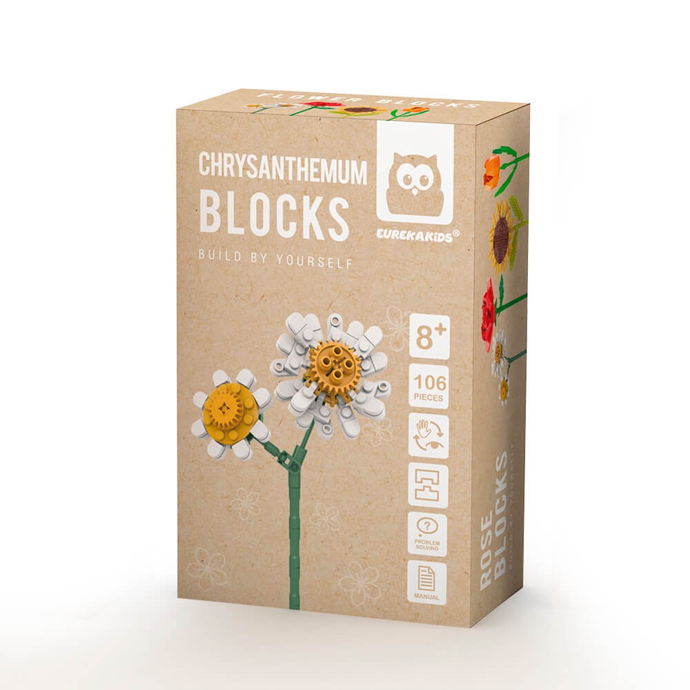 Fleur Chrysanthème Blanc et Jaune en Briques à Construire – 106 Pièces