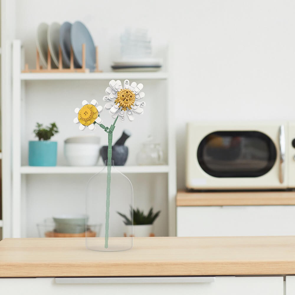 Fleur Chrysanthème Blanc et Jaune en Briques à Construire – 106 Pièces