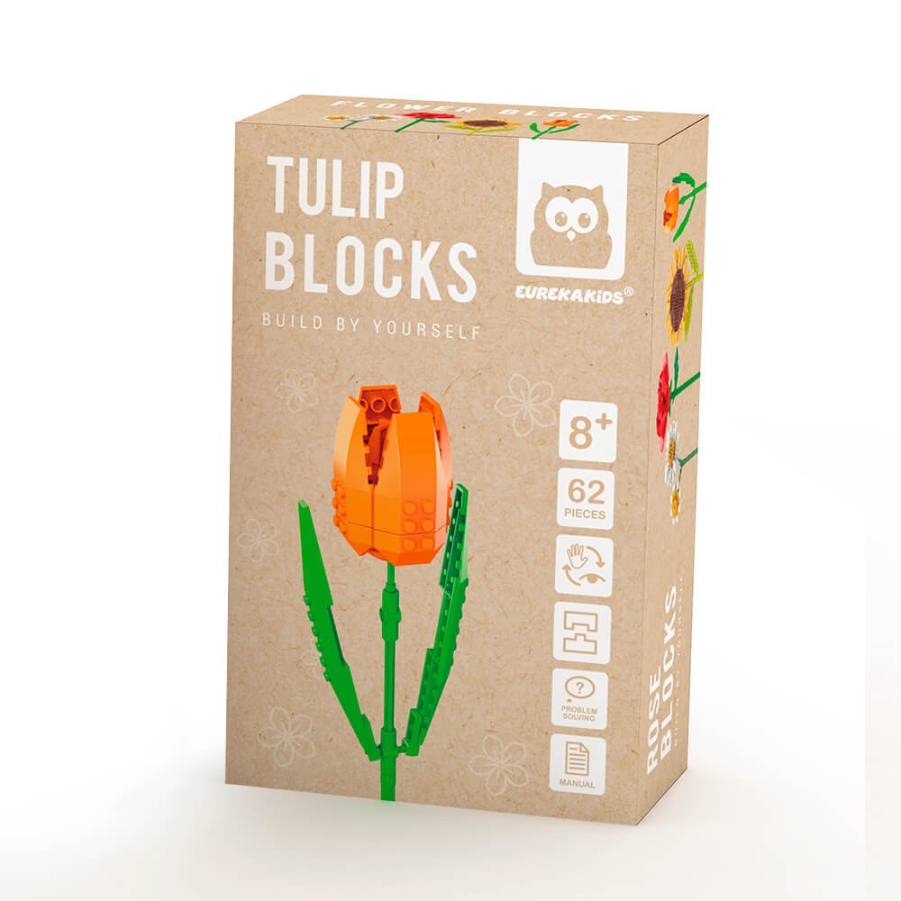 Tulipe Orange en Briques à Construire – 62 Pièces, 8 Ans et Plus